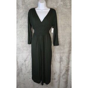 Old Navy Forest Green Jumpsuit Small Petite 3/4 Sleeve Wide Leg Stretchy NWT